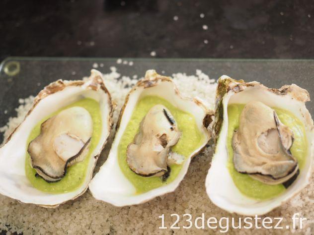 Huitres chaudes aux petits pois