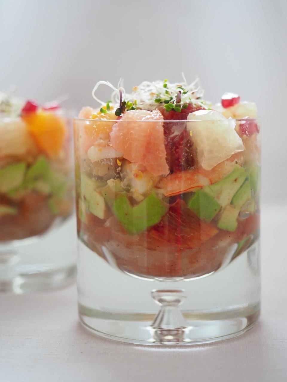 verrine avocat crevette agrumes