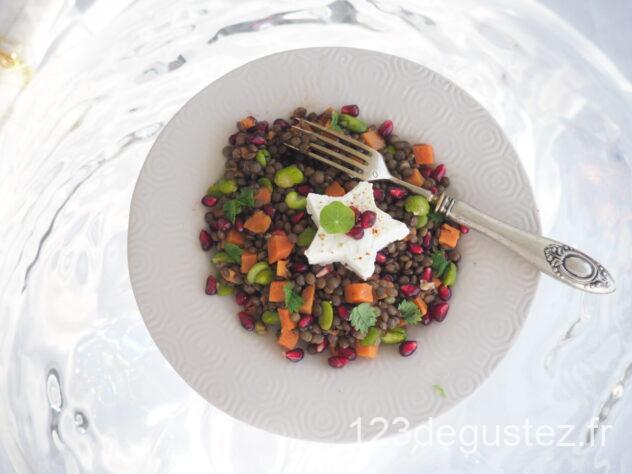 lentilles et grenade en salade