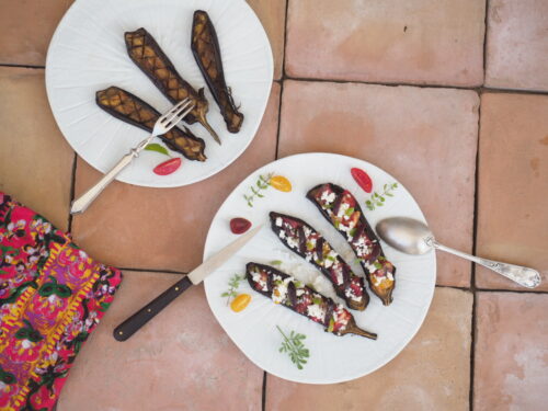 mini aubergines rôties en salade